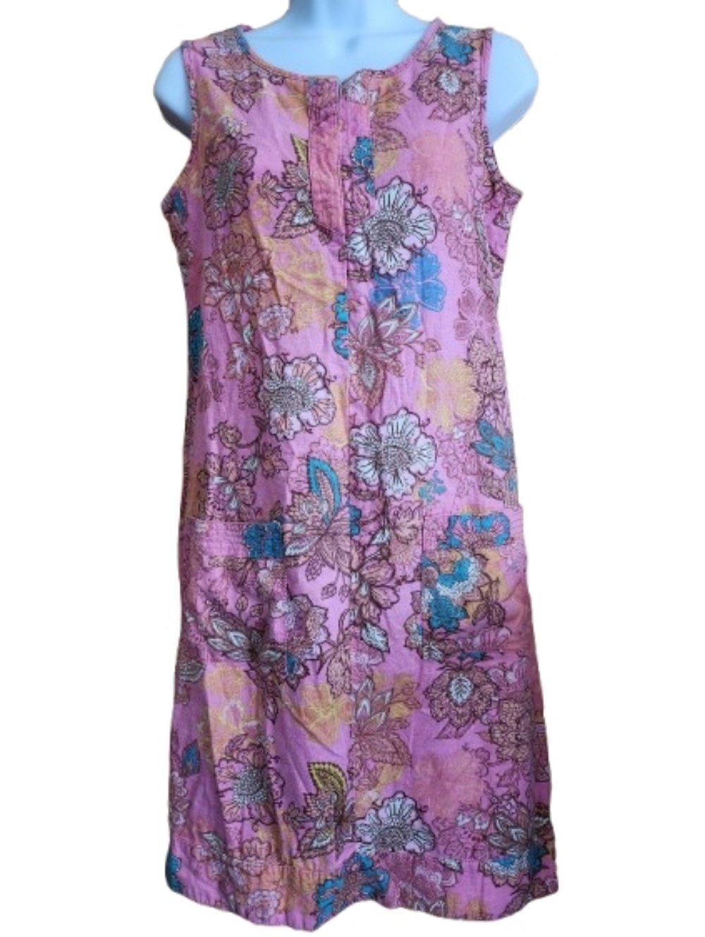 Next Pink Floral Sleeveless Shift Dress Linen Blend Size 6